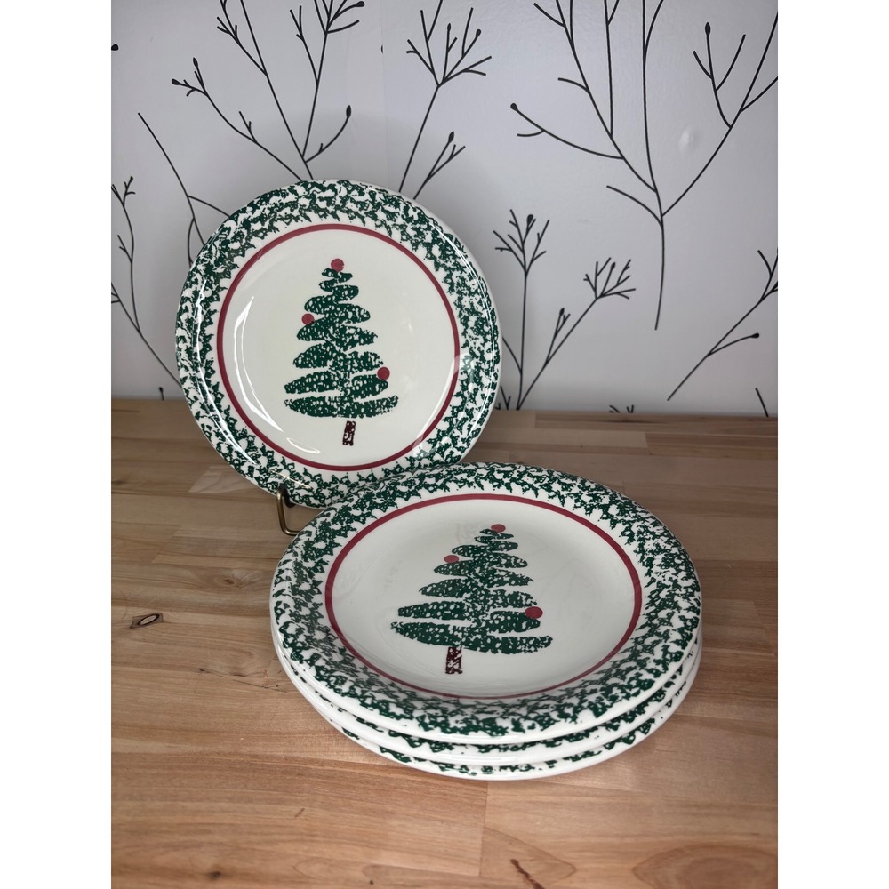 Furio Christmas Tree Salad Plates Set of 4 Made in Italy Ceramic Holiday Dining